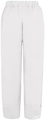 Ajuste solto Cropped Relaxed Fit Linen Womens Capri Pull On Calças Summer Mulheres Capris Pant Pant Solid Color Wide perna