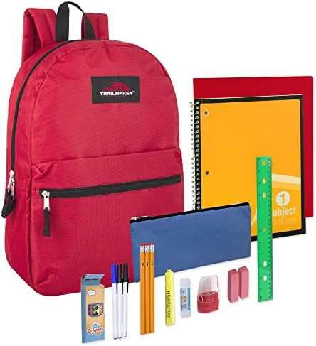 Trail Maker pré -preenchido Kit de mochila e abastecimento escolar - 20 peças de volta aos suprimentos escolares com mochila