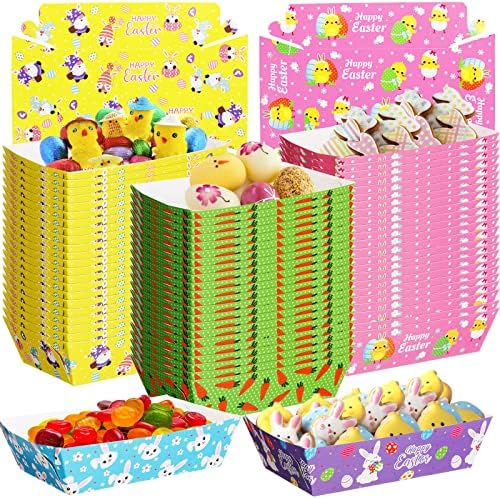 60 Bandejas de comida de papel de Páscoa de 60 bandejas de nacho, decorações de páscoa feliz bandejas de bandejas de candidatos de lanche