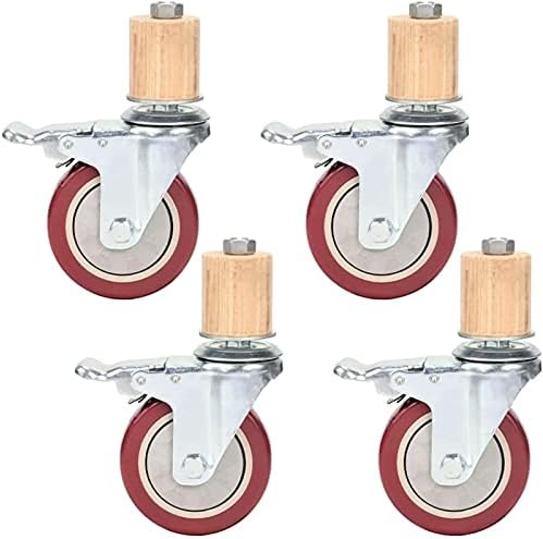 Rodas de gola HJRD, 4pcsNoTerers, rodas de haste rosqueadas, rodas pesadas com tubo redondo, giratório com freio/100 mm/4in/45mm
