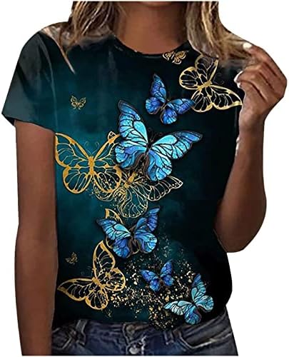 Tops de manga curta elegantes femininos Tops adolescentes de borboleta bloco de borboleta impressão t camisetas verão camiseta básica