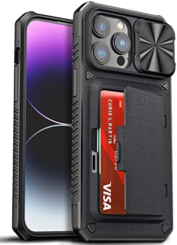 Caixa da carteira do Atatoo para iPhone 14 Pro Max com suporte para cartão, tampa de câmera deslizante, caixa de proteção militar compatível com iPhone 14 pro máximo 6,7 polegadas 2022 - preto