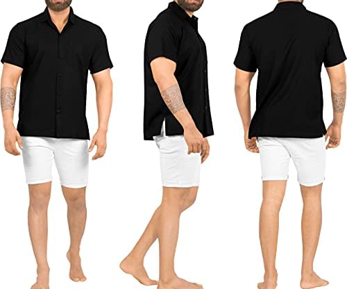 LA Leela masculino de botão casual masculino de manga curta Camisa Oxford Camisetas sólidas para homens