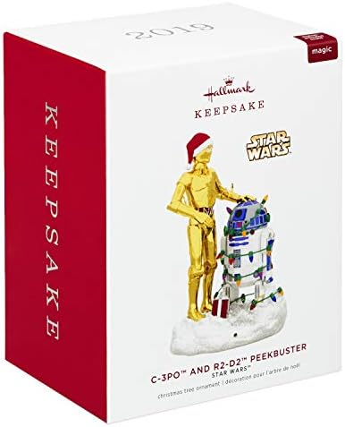 Hallmark Keetake Christmas 2019 Ano datado de Star Wars C-3PO e R2-D2 Ornamento de som ativado por movimento Peekbuster