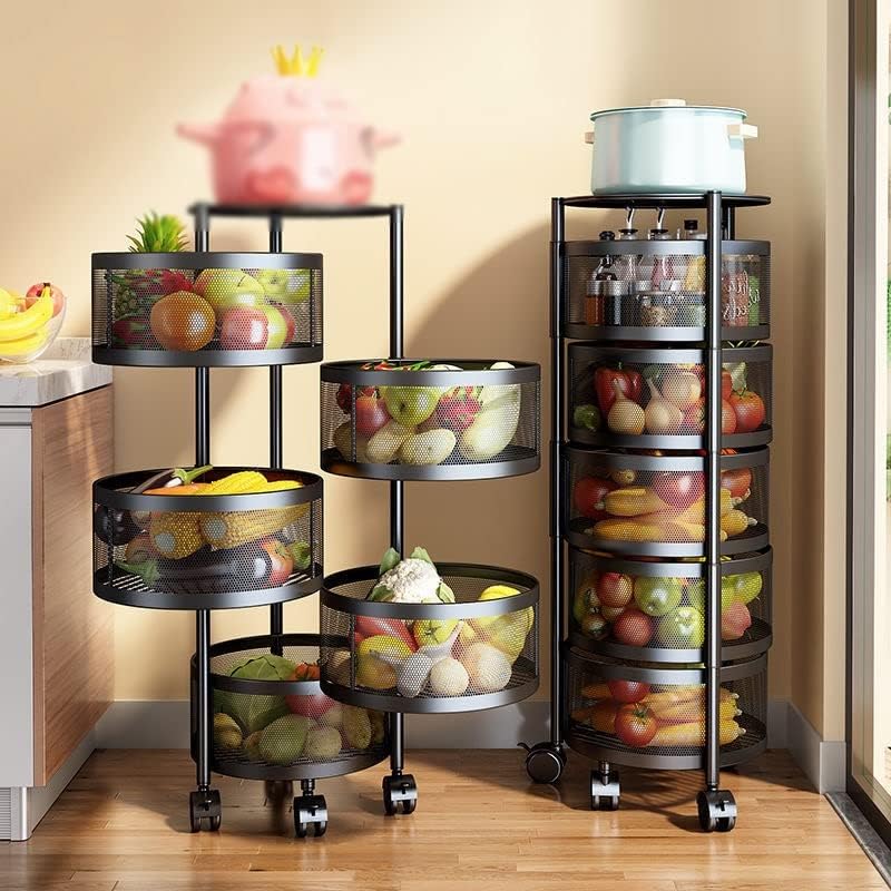 SDFGH Multi-camada de camada de cozinha rack de cesta rotativa carrinho vegetal e rack de frutas rack de cozinha rack