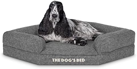A cama ortopédica da cama do cachorro Cama de canto à prova d'água, média, linho cinza, artrite e displasia do quadril,