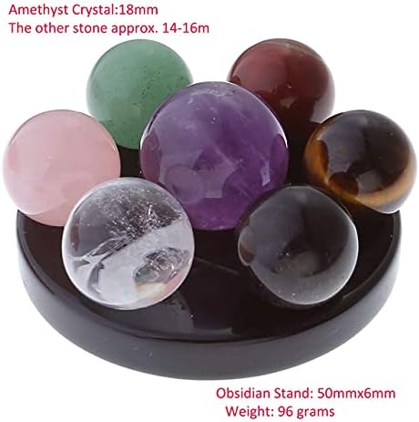 Jovivi Grupo de sete estrelas Natural Amethyst Chakra Crystal Sphere Ball com Black Obsidian Stand com caixa