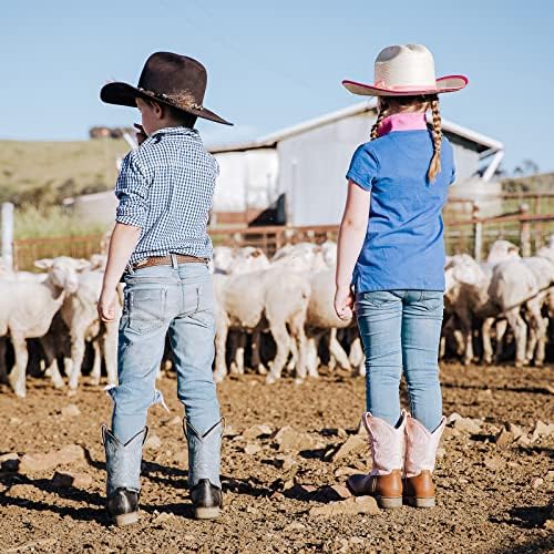 Botas de cowboy infantil de rollda para meninos meninas de dedo da praça ocidental botas de cowgirl com salto de caminhada