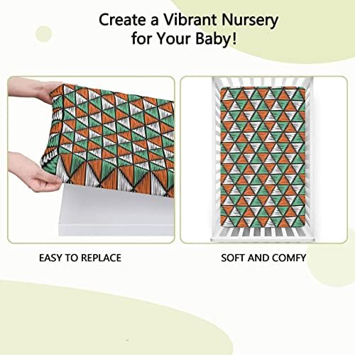Triângulo com tema Mini folhas de berço, lençóis de berço portáteis lençóis de colchão de colchão para meninas meninas, 24 “x38“, Sea Green Orange White