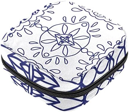 Bolsa de armazenamento de guardanapos sanitários de Oryuekan, bolsas de zíper menstrual reutilizável portátil, bolsa de armazenamento de tampões para mulheres meninas, padrão étnico Vintage de flor azul marinho