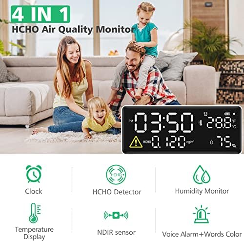 Monitor de qualidade do ar interno Formaldeído Detector HCHO Monitor Monitor de voc Medidor de temperatura e umidade com despertador