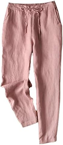 Soluo feminino casual linho de algodão solto relaxe ajuste as calças de moletom de perna larga de perna larga cintura elástica