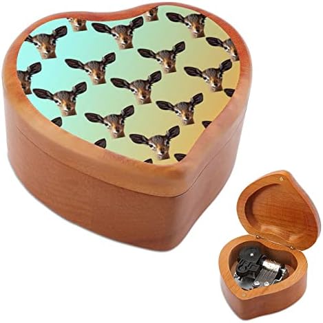 Nudquio Padrão colorido de veados caixa de música de madeira Caso musical vintage em forma de coração