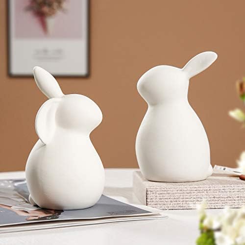 Rabbit branco de cerâmica Goodstart, decorações de Natal coelho, coelhos de casal de ação de graças, decoração de porcelana moderna de arte, presente de casamentos artesanato, um conjunto de 2, coelhos de coelhinho da Páscoa, decoração de Páscoa