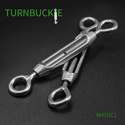 Jamiikury 3pcs M4 Eye & Eye Turbuckle 304 Turnbuckle de aço inoxidável tensão de corda de arco de arco de serviço pesado Tortbuckles para trilhos de cabo de corda de cabo Kit de hardware
