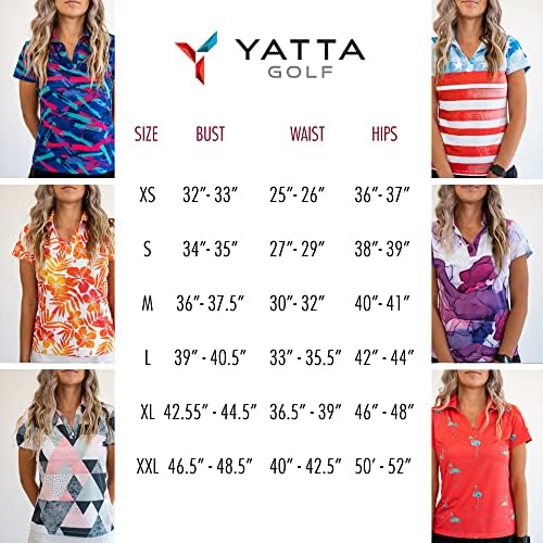 Yatta Golf Womens Standing Performance Desempenho Camisa de Polo de Golfe de Manga Curta