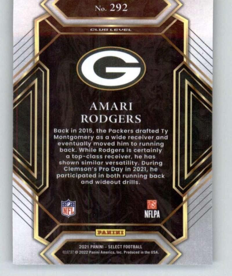 2021 Panini Select #292 Amari Rodgers Club Green Bay Packers RC ROOKIE NFL FUTELING TRADING CART