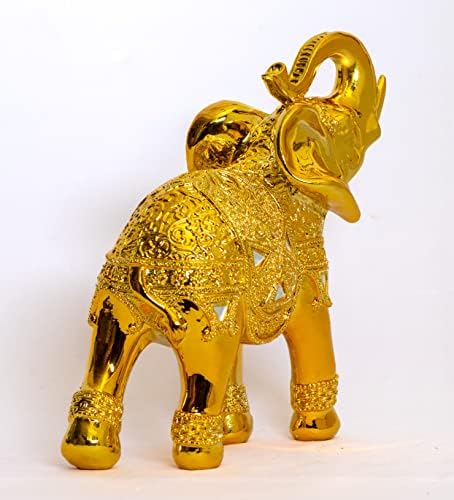 Dalax- 8 ”de cor de ouro elegante estátua de elefante com tronco voltado para cima riqueza colecionável elefante sortudo estatueta, perfeita para decoração de casa, decoração de decoração Ornamentos estátuos de presentes no conjunto de presentes