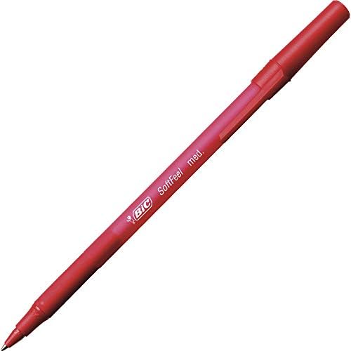 Canetas BIC Soft Feel Stick, ponto médio, 1,0 mm, vermelho, caixa de 12