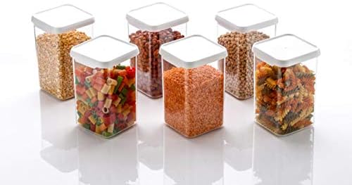 Distribuidor quadrado de plástico transparente Atman Jarro de armazenamento de fluxo fácil para casa e cozinha 1100 ml de especiarias