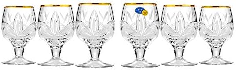 Presentes mundiais elegantes e modernos russos cortes de cristal bebendo vidro para casa, festas e eventos - 1,7 onças de xícara de vidro de vidro Gold, 50ml, conjunto de 6