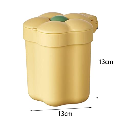 Ｋｌｋｃｍｓ Mini lata de lixo com tampa, cesta de resíduos para vaidade do banheiro, desktop, mesa, amarelo