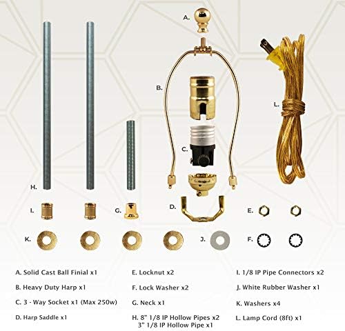 Royal Designs Kit de Fazendo Lâmpada Diy - Make, REPUSPETEND E REPARA - SOCKET DE 3 -VINHA - HARP de 9 polegadas - Brass