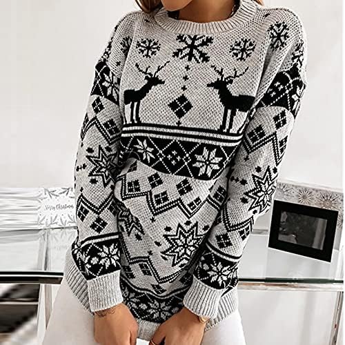 Suéter feminino de ymosrh plus size rount round de manga longa de Natal impressa com blusas de camisola de camisola estampada com combinação de suéters combinados