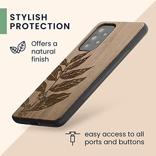 Caixa de madeira kwmobile compatível com a caixa Samsung Galaxy A53 5G - capa - folhas e bagas marrom escuro