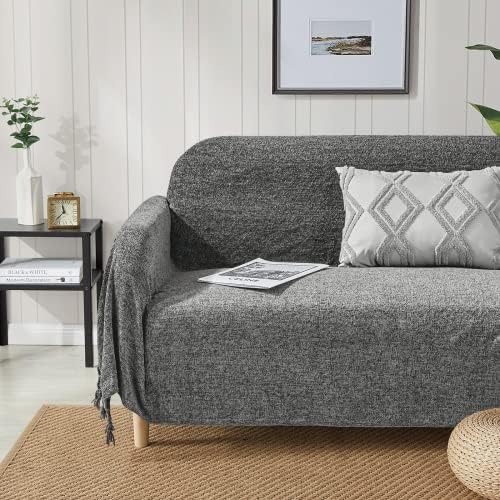 Bourina Chenille Planto de arremesso fofo com franja decorativa para cobertura de cadeira de sofá -sofá de capa de sofá （50 × 60 polegadas） cinza escuro