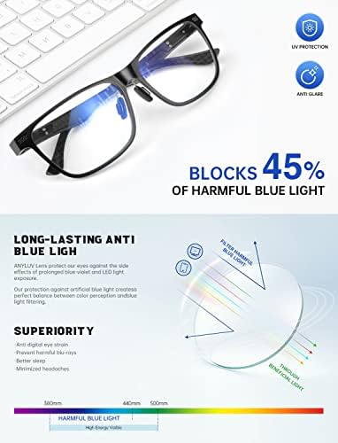 AnyLluv Blue Light Glasses Men, luxuosos óculos de computador de games de fibra de carbono para homens Mulheres anti -olhos