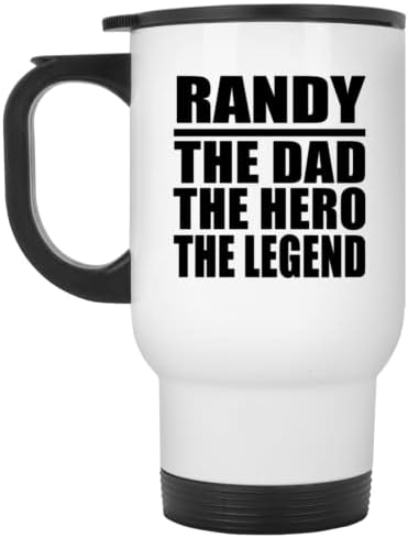 Designsify Randy, o pai, o herói The Legend, White Travel Caneca 14oz de aço inoxidável Tumbler, presentes para aniversário