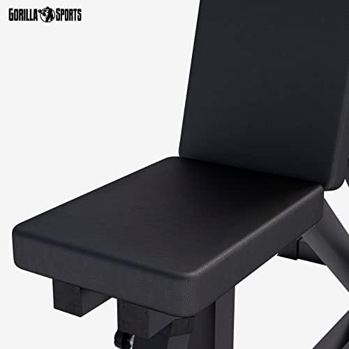 Banco de Peso Gorilla Sports® - assento ajustável de 4 níveis e backrest de 7 níveis, carga máxima de 440 lb, preto/branco