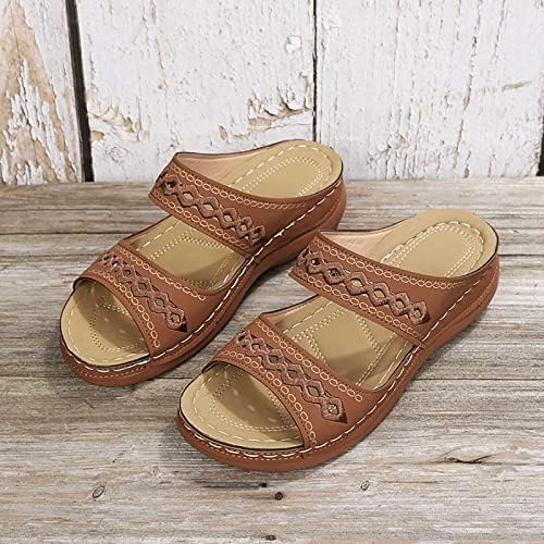 Sandálias yhiwu para mulheres de verão de verão slip nas cunhas sandálias de fundo macio e respirável sandálias