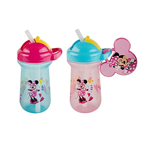 Os primeiros anos da Disney Minnie Mouse Flip Top Straw Cups - Disney Toddler Cups com Nome Tag Charm - 18 meses ou mais - 10 oz - 2 contagem