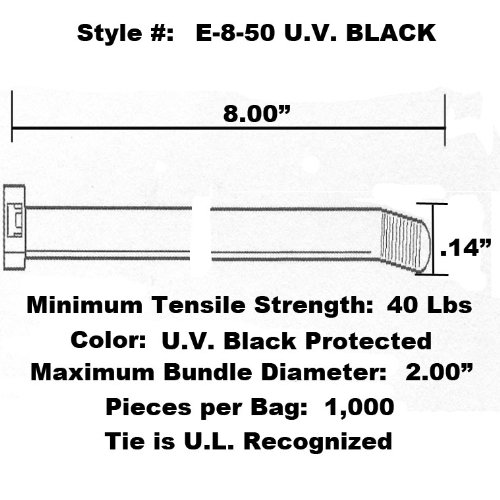 Tach-it-E-8-50UV-10 8 x 40 lb. Resistência à tração UV Black Protected Cable Tiel