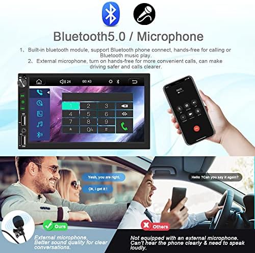 Double Din Car Stéreo Apple CarPlay e Android Auto 7 polegadas Tela de toque FM Am Mic Mic 16 Bands EQ DSP Receptores