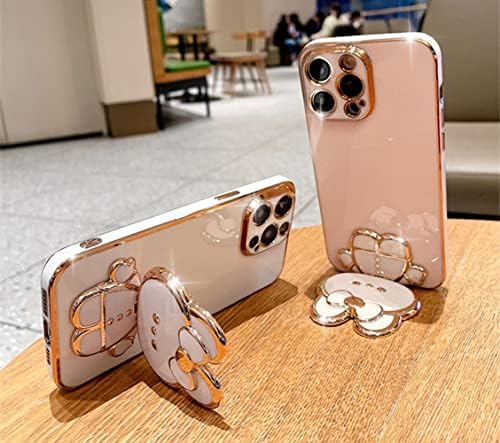 Aulzaju para iPhone 14 Pro Max Case para mulheres meninas com espelho de coelho escondido Stand+Silver Acrylic Bead Telefone