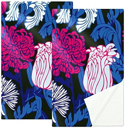 Guerotkr 2 PCs, toalha de ioga, toalhas de ginástica, toalha de tapete de ioga, toalhas de exercícios para suor, folhas florais de flor colorida Padrão azul