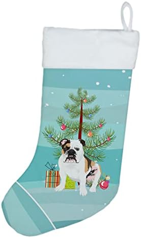 Tesouros de Caroline WDK3045CS Inglês Bulldog Tricolor #3 Meias de Natal de Natal, lareira pendurada meias de Natal Decorações de férias em família na temporada de Natal, decoração de férias em família,