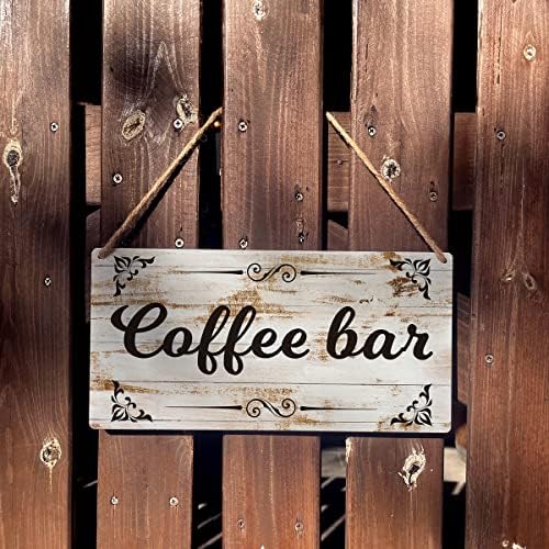 Coffee Sign Gift Farmhouse Coffee Bar Wooden pendurou placa placa retro decoração de arte de parede decoração de 12 x 6 polegadas
