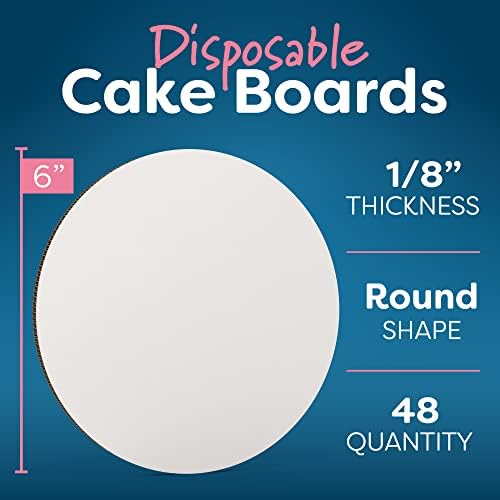 Placas de bolo branco redondo | 48 pacote - 6 polegadas | Círculos de bolo de papelão círculos | Bandeja de base da placa de prato de bolo descartável | Suprimentos de decoração de bolos | Acessórios para placas de bolo