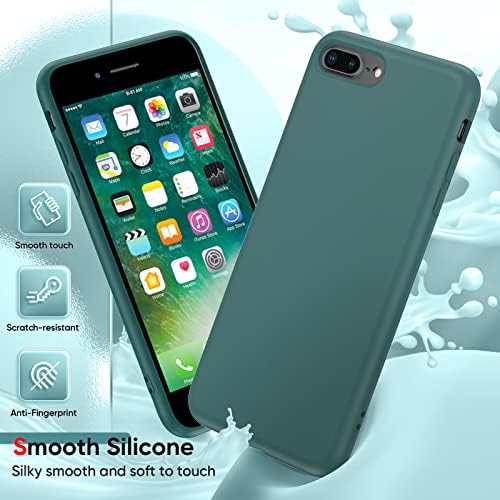 Caso Leyi para iPhone 8 Plus, capa iPhone 7 Plus com protetores de tela de vidro temperados de 2 pacote, silicone líquido de corpo inteiro à prova de choque com revestimento de microfibra anti-arranhão suave 8 mais iPhone, verde…