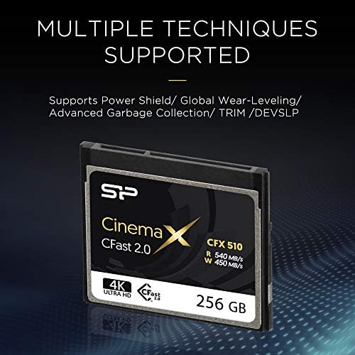 Silicon Power 256GB CFast2.0 CinemaPro CFX510 Cartão de memória, 3600x e até 540MB/S Read, pseudo-slc, para Blackmagic Ursa mini, Canon XC10/1D x Mark II e mais