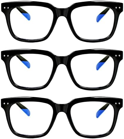 Chofilord 3 embalagem Blue Blocking Reading Glasses Anti -brilho/fadiga Leitores de computador quadrado de grandes dimensões para