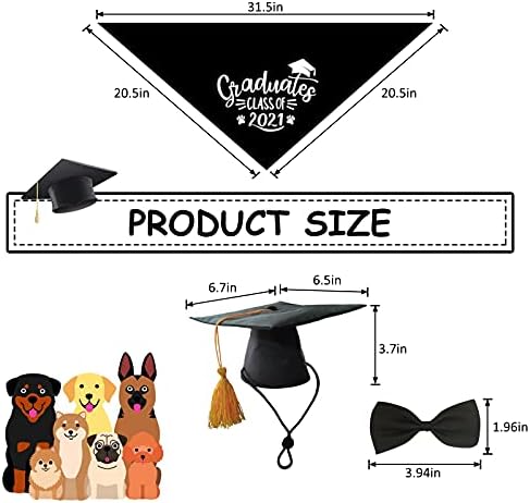 Roupa de graduação para cães de Hacraho, 3 PCs Cap Graduation Triangle Bandana e Bowtie definem um chapéu de formatura com borlas amarelas para cães gatos