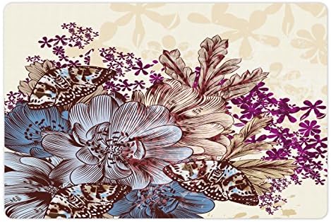 Flores de estimação floral lunarable para comida e água, flores coloridas pastel desenhadas com borboletas, imagem detalhada vintage,