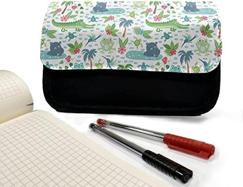 Caixa de lápis de jacaré lunarable, Hummingbird Frog Hippo, Saco de lápis de caneta com zíper duplo, 8,5 x 5,5, multicolor
