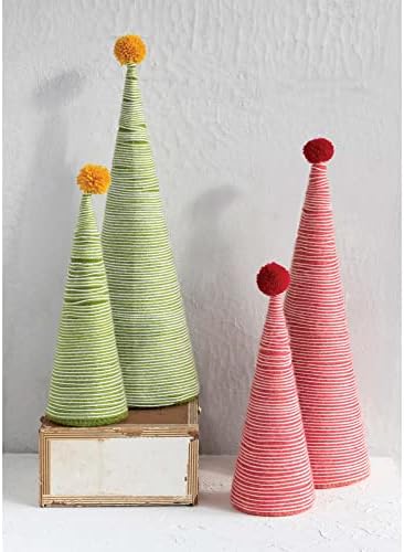 Árvore de fios de lã cooperativa criativa com pom pom, vermelho