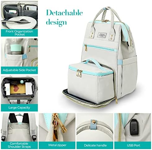 Backpack e saco de higiene pessoal para mulheres, mochila de laptop de 15,6 polegadas com porta USB e saco de maquiagem de maquiagem